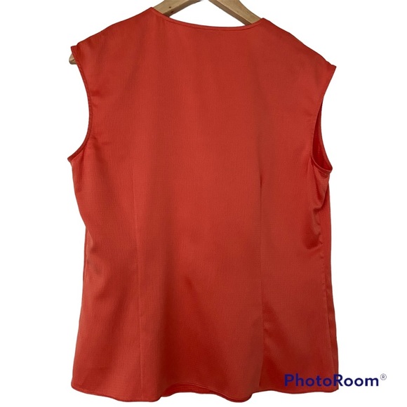 ANNE KLEIN ORANGE SLEEVELESS TOP/BLOUSE WITH RUFFLE NECKLINE, SILKY FABRIC, MED - Picture 2 of 8